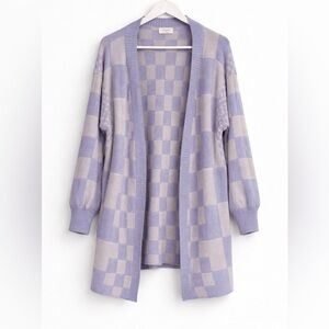 AnnieWear Los Angeles Lavender Checkered Knit Cardigan Size Small